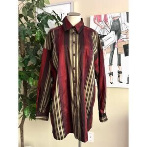 Peter Nygard Vintage Silk Stripe Oversize Button Up Dark Academia Shirt Sz 10